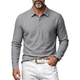 thumbnail image 1 of Men's Linen Shirts Long Sleeve Polo-Collared Button Solid Color Shirt Versatile Breathable Casual Business Tees (S, Gray), 1 of 5