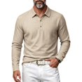 thumbnail image 1 of Men's Linen Shirts Long Sleeve Polo-Collared Button Solid Color Shirt Versatile Breathable Casual Business Tees (XL, Khaki), 1 of 5