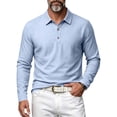 thumbnail image 1 of Men's Linen Shirts Long Sleeve Polo-Collared Button Solid Color Shirt Versatile Breathable Casual Business Tees (XL, Light Blue), 1 of 5