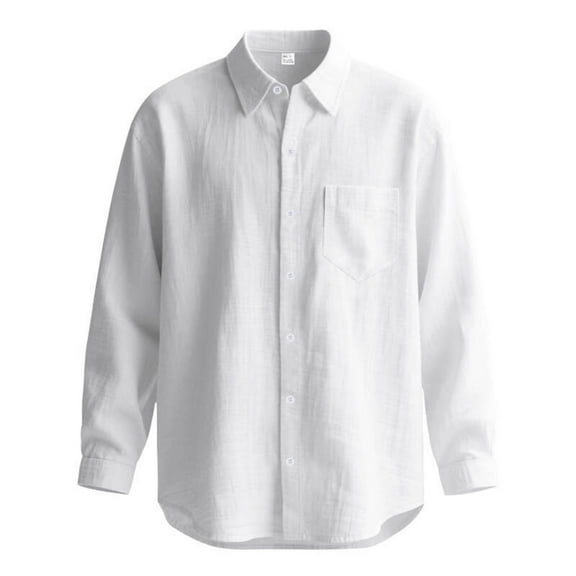 Men's Linen Shirts Long Sleeve Slim Fit Casual Pocket Tops Slim Fit Business Formal Dress Solid Color Blouses Tops (M, White)