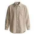 thumbnail image 1 of Men's Linen Shirts Long Sleeve Slim Fit Casual Pocket Tops Slim Fit Business Formal Dress Solid Color Blouses Tops (XL, Khaki), 1 of 7