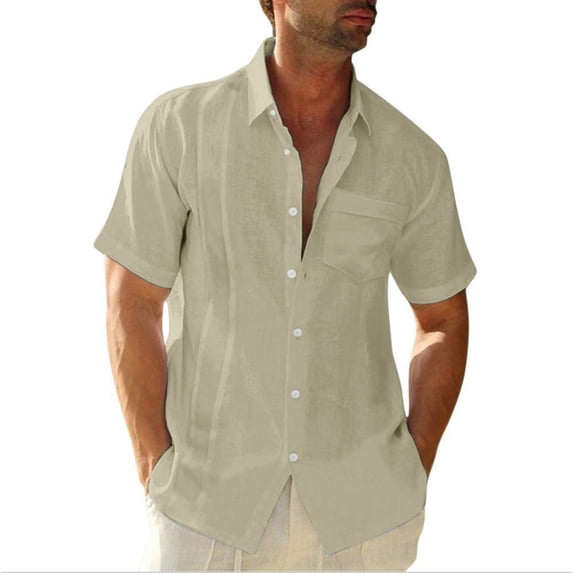 Men's Linen Shirts Short Sleeve 2026 Men Summer Button Down T Shirts Vacation Beach Tops Plus Size Tops Casual Complexion M