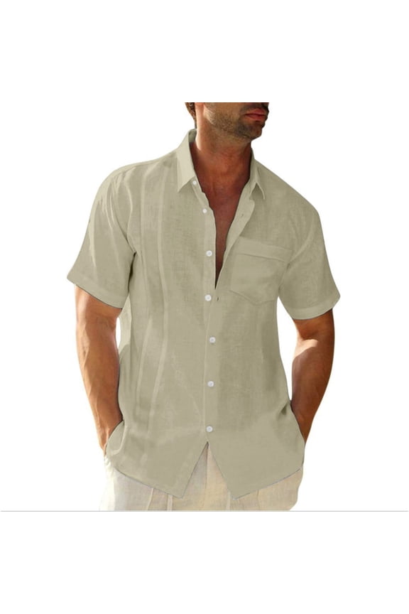 Men's Linen Shirts Short Sleeve 2026 Men Summer Button Down T Shirts Vacation Beach Tops Plus Size Tops Casual Complexion XL