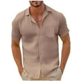 thumbnail image 1 of Men's Linen Shirts Short Sleeve Button Down Untucked Dress Shirt Lightweight Camp Collared Summer Beach Wedding Tops Khaki XL, 1 of 6