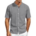 thumbnail image 1 of Men's Linen Shirts Short Sleeve Casual Button Down Shirt Solid Color Loose Fashion Top Lightweight Breathable Chest Pocket Mandarin Collar Summer Beach Outdoor Tops Clothing Trendy 2026, 1 of 7