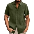 thumbnail image 1 of Men's Linen Shirts Short Sleeve Casual Shirt Oversized Summer Lightweight Button Down Beach Vacation Tops Army Green 3XL, 1 of 6