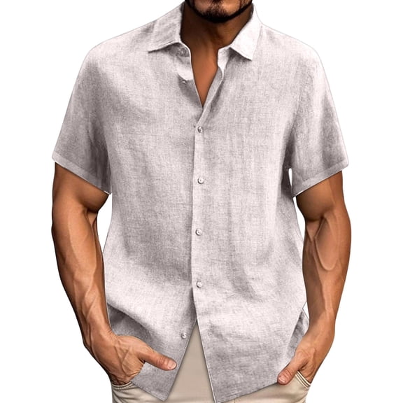 Men's Linen Shirts Short Sleeve Casual Shirt Oversized Summer Lightweight Button Down Beach Vacation Tops White M
