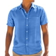 thumbnail image 1 of Men's Linen Shirts Short Sleeve Casual Shirts Button Down Shirt Beach Summer Vacation Blue Shirt 2XL, 1 of 6
