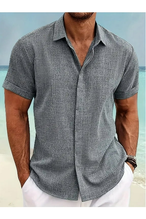 Men's Linen Shirts Short Sleeve Casual Shirts Button Down Shirt for Men Beach Summer Wedding Shirt