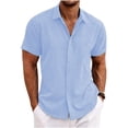 thumbnail image 1 of Men's Linen Shirts Short Sleeve Casual Shirts Button Down Shirt for Men Beach Summer Wedding Shirt, 1 of 10
