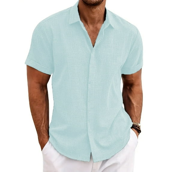 Men's Linen Shirts Short Sleeve Casual Shirts Button Down Shirt for Men Beach Summer Wedding Shirt