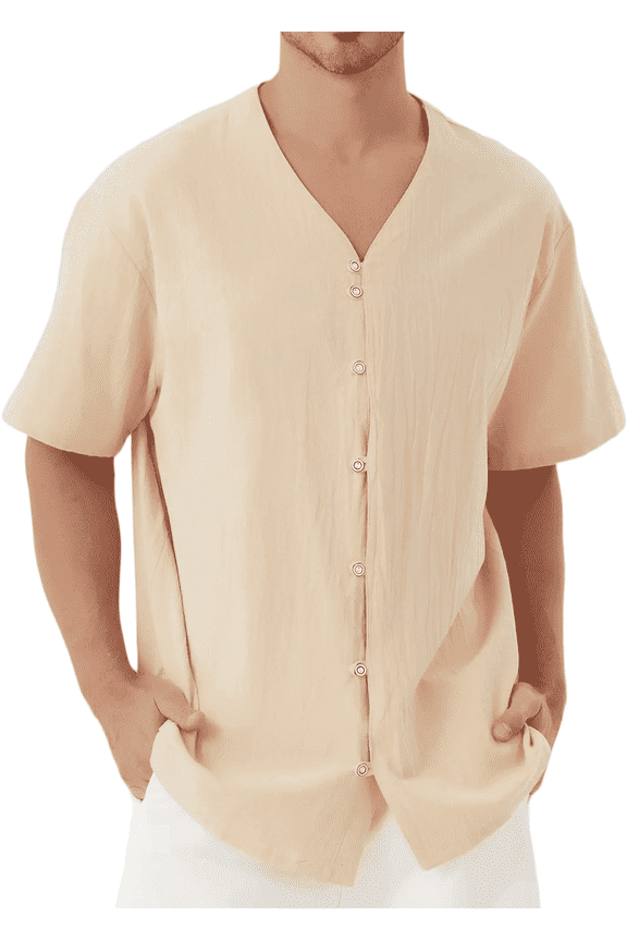 Men's Linen Shirts Short Sleeve Casual Shirts Button Down Shirt for Men Beach Summer Wedding Shirt