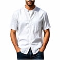 thumbnail image 1 of Men's Linen Shirts Short Sleeve Casual Summer Beach Button Down Shirt for Men Size 3XL White, 1 of 7