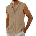 thumbnail image 1 of Men's Linen Shirts Sleeveless Button Up Shirt Casual Summer Beach Tops Athletic Gym Tank Vest, 1 of 4