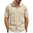 thumbnail image 1 of Men's Linen Short Sleeve Button Down Shirt, Casual Lapel Collar Double Chest Pockets Summer Beach Work Shirts for Men, S-3XL, 1 of 7