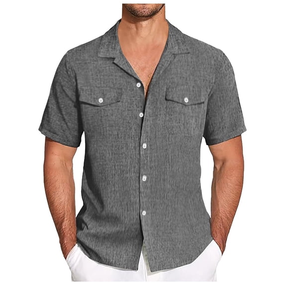 Men's Linen Short Sleeve Button Down Shirt Casual Cuban Beach Style Lightweight Breathable Comfortable Summer Shirt Men's Tops T-Shirt Casual Crew Neck Loose