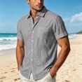 thumbnail image 1 of Men's Linen Short Sleeve Casual Shirt - Loose Fit Hawaiian Button Down, 1 of 6