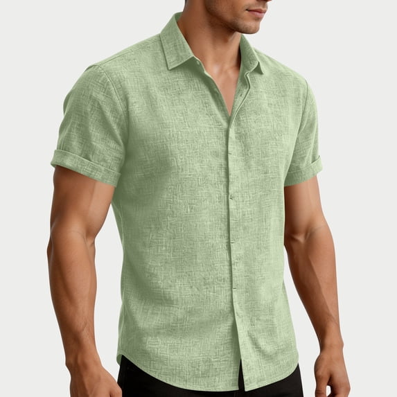 Men's Linen Short Sleeve Shirts Cotton Casual Lightweight Button Down Shirt Beach Vacation Summer Top Beach Shirt Mint Green M