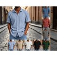 thumbnail image 1 of Men's Linen Short Sleeve Shirts Cotton Casual Lightweight Button Down Work Shirt Beach Vacation Summer Tops with Double Pocket White, 1 of 7