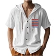 thumbnail image 1 of Men's Linen Short Sleeve Tops with Hood Boho Printed Chest Pocket Drawstring Button Up Hoodie Beach Shirt (S, White), 1 of 8