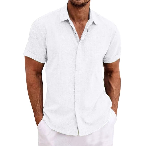 Men's Linen Short Sleeved T Shirt Loose Undershirt Solid Color Short Sleeved Cotton Linen Shirt For Men Beach Plus Size Men Short Sleeved Shirt
