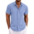 thumbnail image 1 of Men's Linen Short Sleeved T Shirt Loose Undershirt Solid Color Short Sleeved Cotton Linen Shirt For Men Beach Plus Size Men Short Sleeved Shirt, 1 of 7