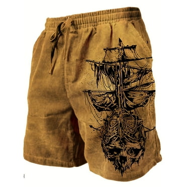 Men's Linen Shorts Casual Cotton Elastic Waist Drawstring Summer Beach Vacation Shorts with Pockets Brown M