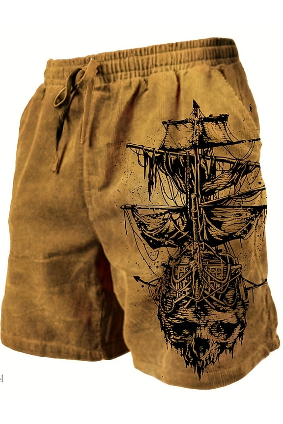 Men's Linen Shorts Casual Cotton Elastic Waist Drawstring Summer Beach Vacation Shorts with Pockets Brown XL