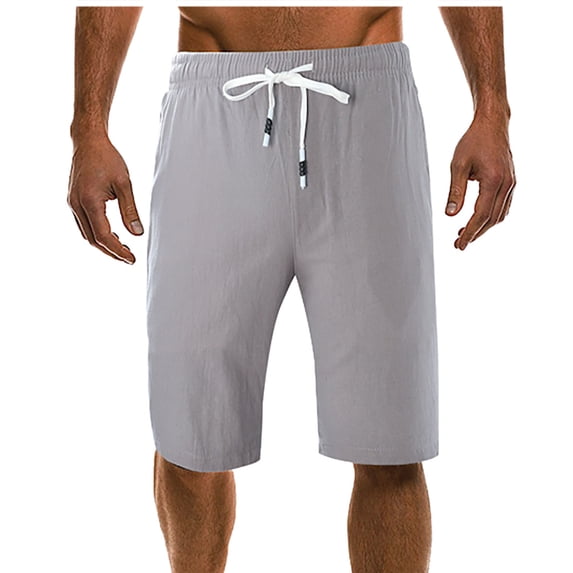 Men's Linen Shorts Casual Elastic Waist Drawstring Summer Beach Vacation Yoga Golf Shorts with Pockets Big and Tall Size M-5XL Gray