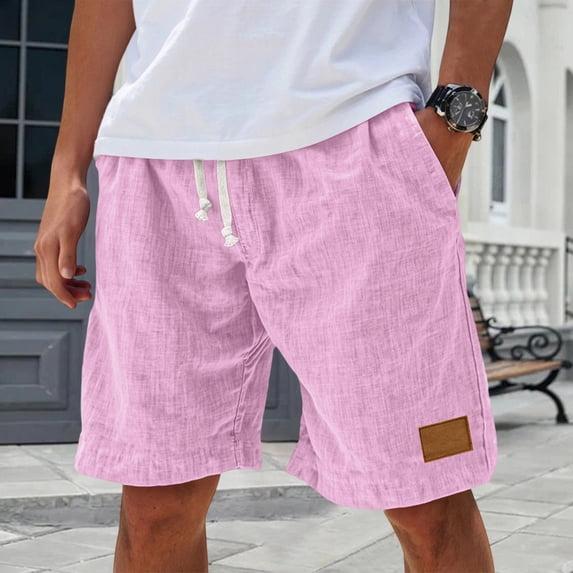 Men's Linen Shorts Casual Elastic Waist Drawstring Summer Beach Vacation Yoga Golf Shorts with Pockets