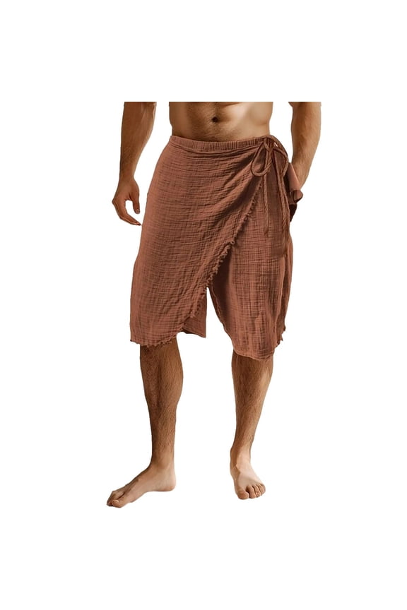 Men's Linen Shorts Casual Elastic Waist Drawstring Summer Beach Vacation Yoga Hippie Shorts Wrap Shorts