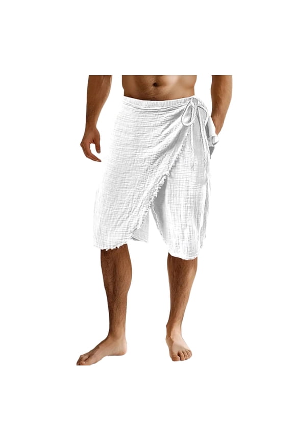 Men's Linen Shorts Casual Elastic Waist Drawstring Summer Beach Vacation Yoga Hippie Shorts Wrap Shorts