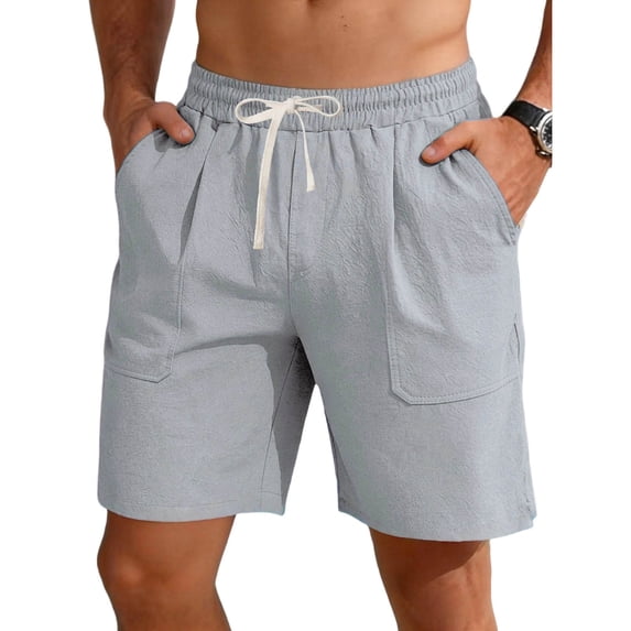Men's Linen Shorts with Big Pockets Lightweight Breathable Casual Beach Vacation Shorts for Men Summer Yoga Big and Tall Size S-3XL Gray