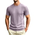 thumbnail image 1 of Men's Linen Silk Short Sleeve Sweater Crewneck Knit Pullover Slim Fit Breathable for Summer Old Money Style Purple M, 1 of 8