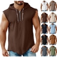 thumbnail image 1 of Men's Linen Sleeveless Hoodie Quarter Zip Pullover Solid Color Cotton Linen Blend Breathable Lightweight Casual Sports Gym Workout Beach Vacation Streetwear | Zenithor,Beige L, 1 of 8