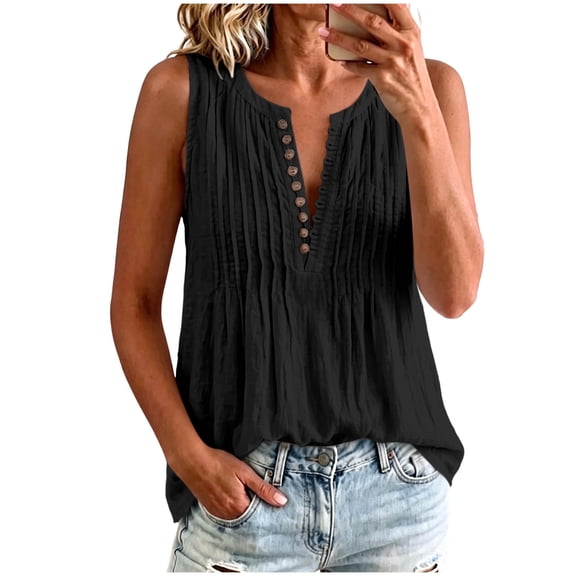 Men's Linen Sleeveless Shirts Button Down Beach Tank Tops Basic Solid Shirt Vest with Pockets Cut Off Workout Fitness Tees