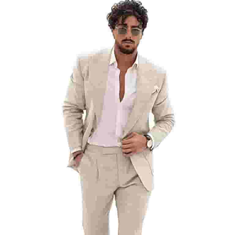 Men's Linen Suit Piece Linen Suits Slim Fit Wedding Beach Casual