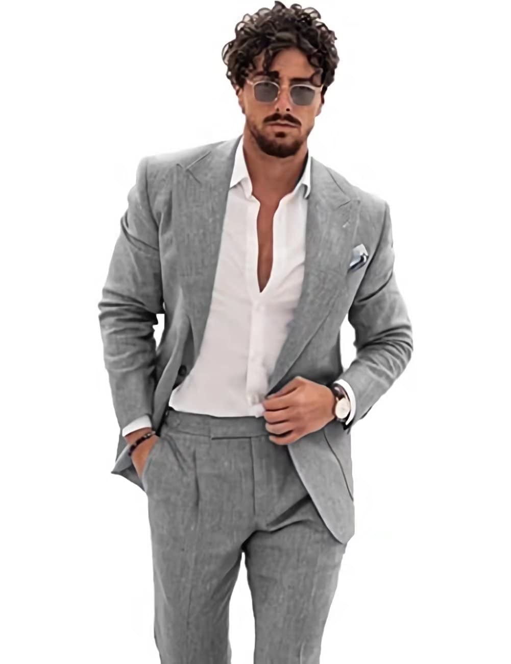 Men's Linen Suit Piece Linen Suits Slim Fit Wedding Beach Casual