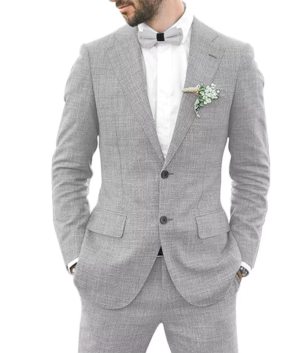 Leisure 2 Pieces Slim Fit Silver Men's Suits Solid Color Lapel Man Suit main image 0