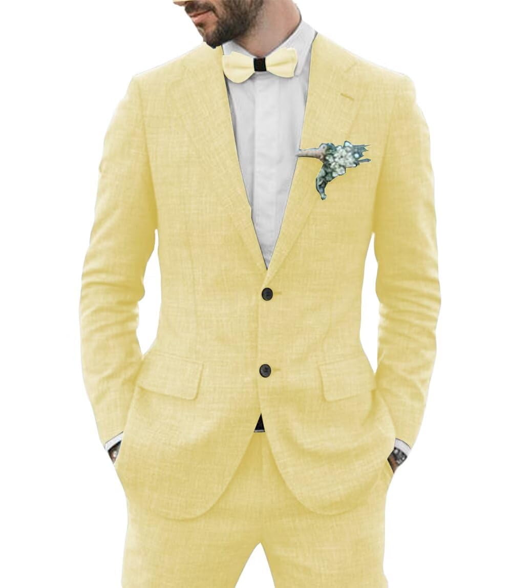 Wehilion Men's 2-Piece Linen Suit Set - Slim Fit Blazer & Pants For Summer Weddings, Beach & Casual Wear