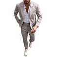 thumbnail image 1 of Men's Linen Suit Set 2Pcs Slim Fit Elegant Solid Pocket Dress Blazer Jacket Pants,formal Mens Tuxedo Set Single Breasted 2 Button for Wedding Work Prom Brown, 1 of 9