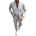 thumbnail image 1 of Men's Linen Suit Set 2Pcs Slim Fit Elegant Solid Pocket Dress Blazer Jacket Pants,formal Mens Tuxedo Set Single Breasted 2 Button for Wedding Work Prom Gray, 1 of 9