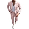 thumbnail image 1 of Men's Linen Suit Set 2Pcs Slim Fit Elegant Solid Pocket Dress Blazer Jacket Pants,formal Mens Tuxedo Set Single Breasted 2 Button for Wedding Work Prom Pink, 1 of 9