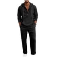 thumbnail image 1 of Men's Linen Suits Long Sleeve Hoodie Drawstring Straight Leg Pants Breathable Casual Daily Wear Matching 2 Piece Outfit M, 1 of 9