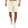 thumbnail image 1 of Men's Linen Summer Casual Shorts Drawstring Elastic Waist Solid Color Loose Lounge Beach Shorts with Pockets, 1 of 5