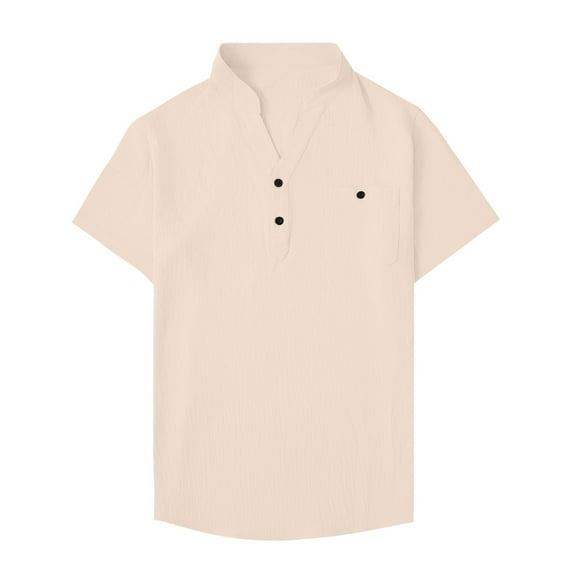 Men's Linen T Shirt Summer Casual Pure Color Tang Style Comfortable Breathable Top for Daily Wear and Outings Men's Loose Fit Shirt Summer Oversized Button Tee