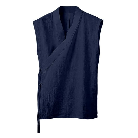 Men's Linen Tank Tops Solid Color Casual Sleeveless Shirt Summer Comfortable Breathable Fashion Straps Japanese Style Loose Fit Mens Summer Lightweight Pullover Tee Shirts