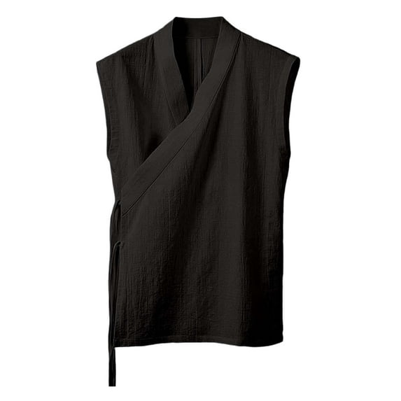 Men's Linen Tank Tops Solid Color Casual Sleeveless Shirt Summer Comfortable Breathable Fashion Straps Japanese Style Loose Fit Mens Summer Lightweight Pullover Tee Shirts