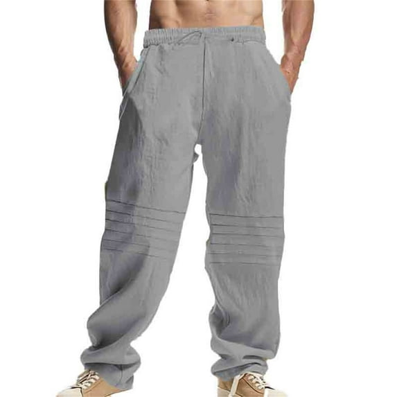 Men's Linen Trousers with Pleated Design for Comfort and Breathable Everyday Wear Work Pants for Men Solid Casual Outdoor Pants Straight Type Trousers