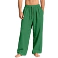 thumbnail image 1 of Men’s Linen Wide Leg Pants Elastic Waist Drawstring | Lightweight Breathable, Loose Fit Full Length Trousers, Big and Tall, Casual Summer Beach Daily Wear, 3XL, 1 of 7